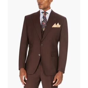 Tayion Collection Men's Brown Solid Classic-Fit Formal Suit Jacket Size 44R